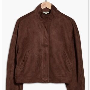 Brown Faux Suede Bomber Jacket
